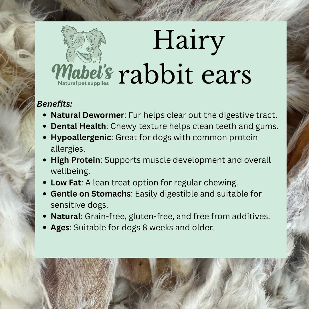 1kg, 500g or 250g hairy rabbit ears bulk bag, natural dog treats