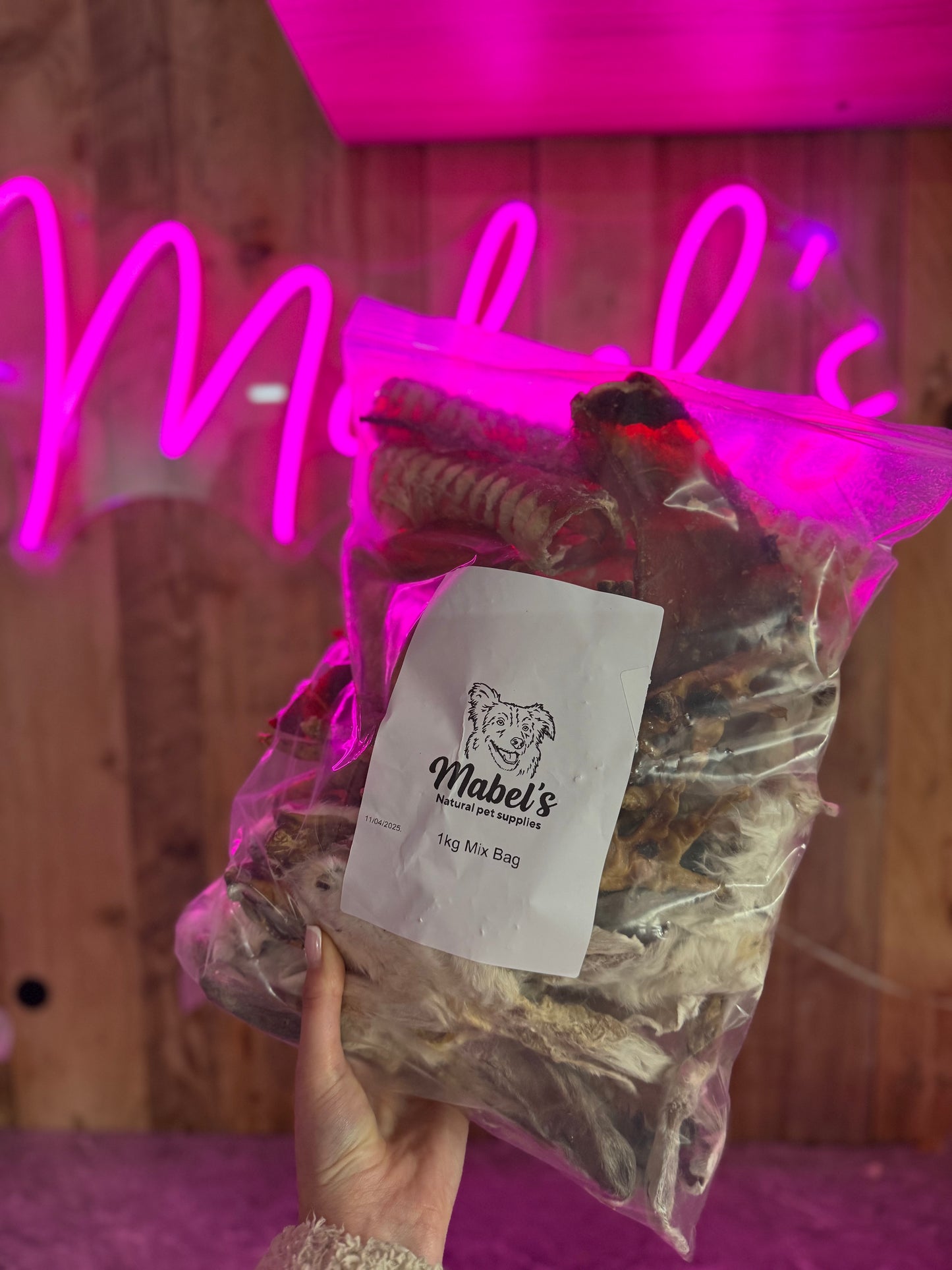 Top Sellers 1kg mixed bag, Trachea, Chicken Feet, Hairy Rabbit Ears, Moon Bones