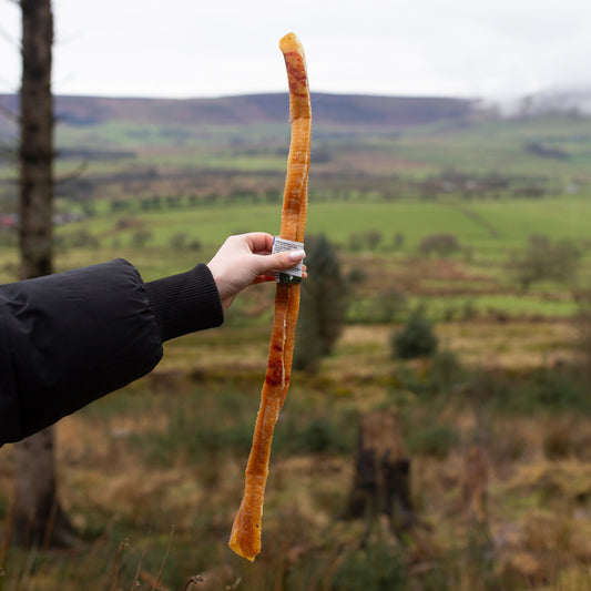 50cm jumbo pork roll dog treat from Mabel's Natural Pet Supplies™, natural and suitable for dogs, showcasing the large pork treat.